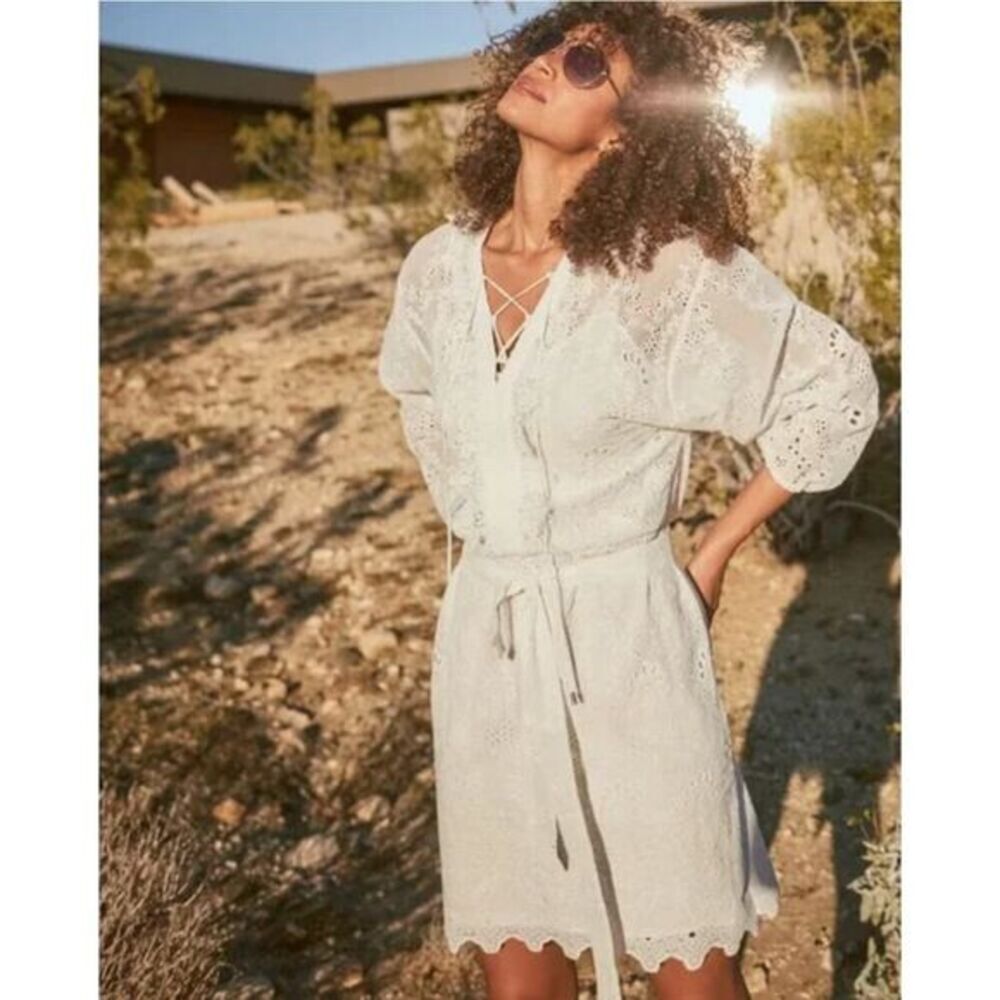 NEW White House Black Market Long-Sleeve White Eyelet Dress,‎ XL